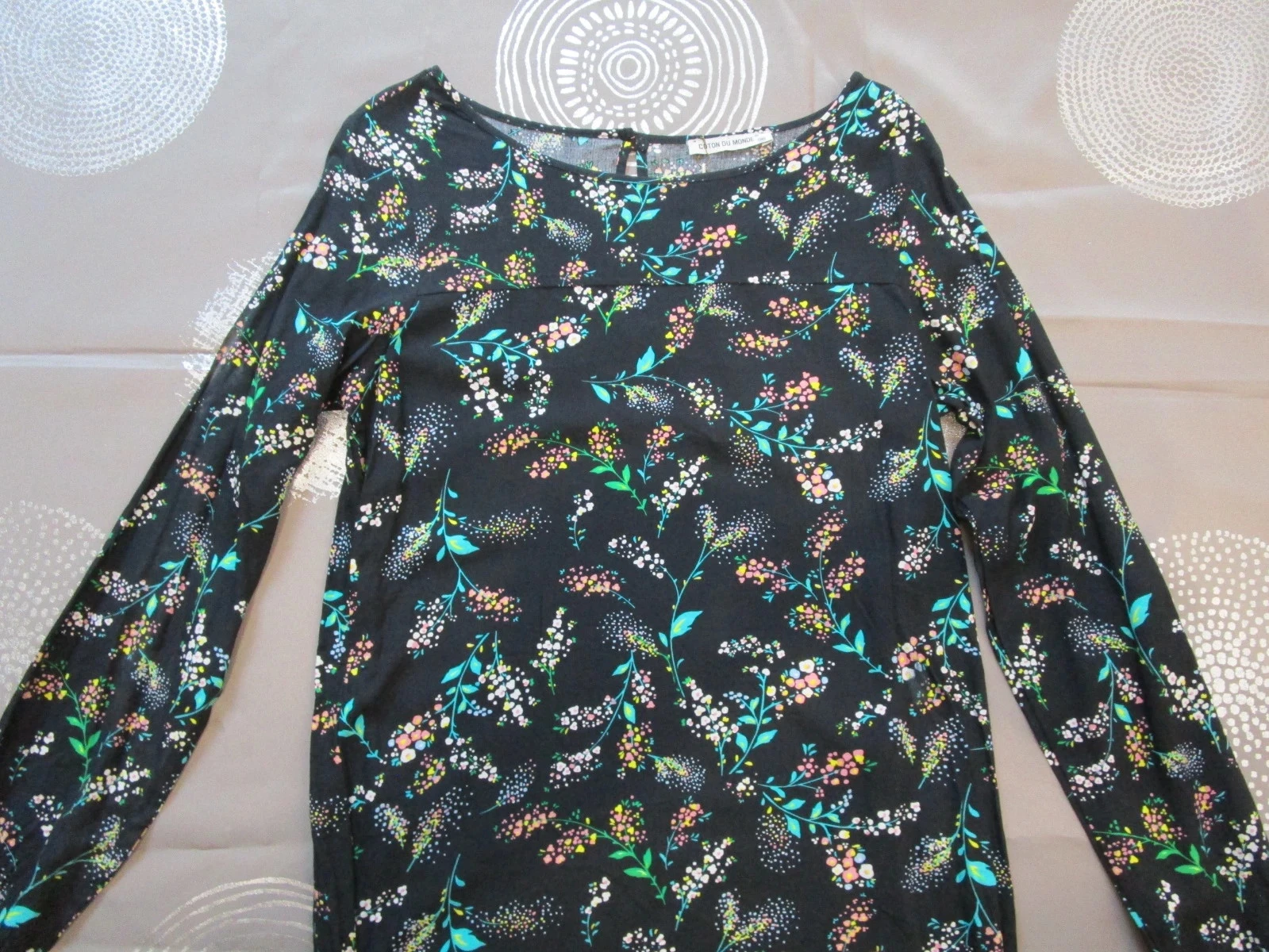 T-shirt manche longue Femme Ample et Léger 100 % Viscose Noir Florale Taille 36 – photo 3